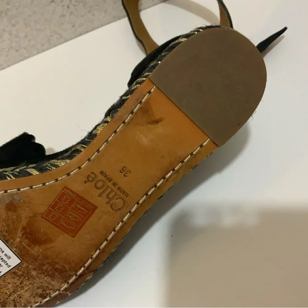 Chloe Black Suede Lauren Espadrille Wedge Sandals Size 36
